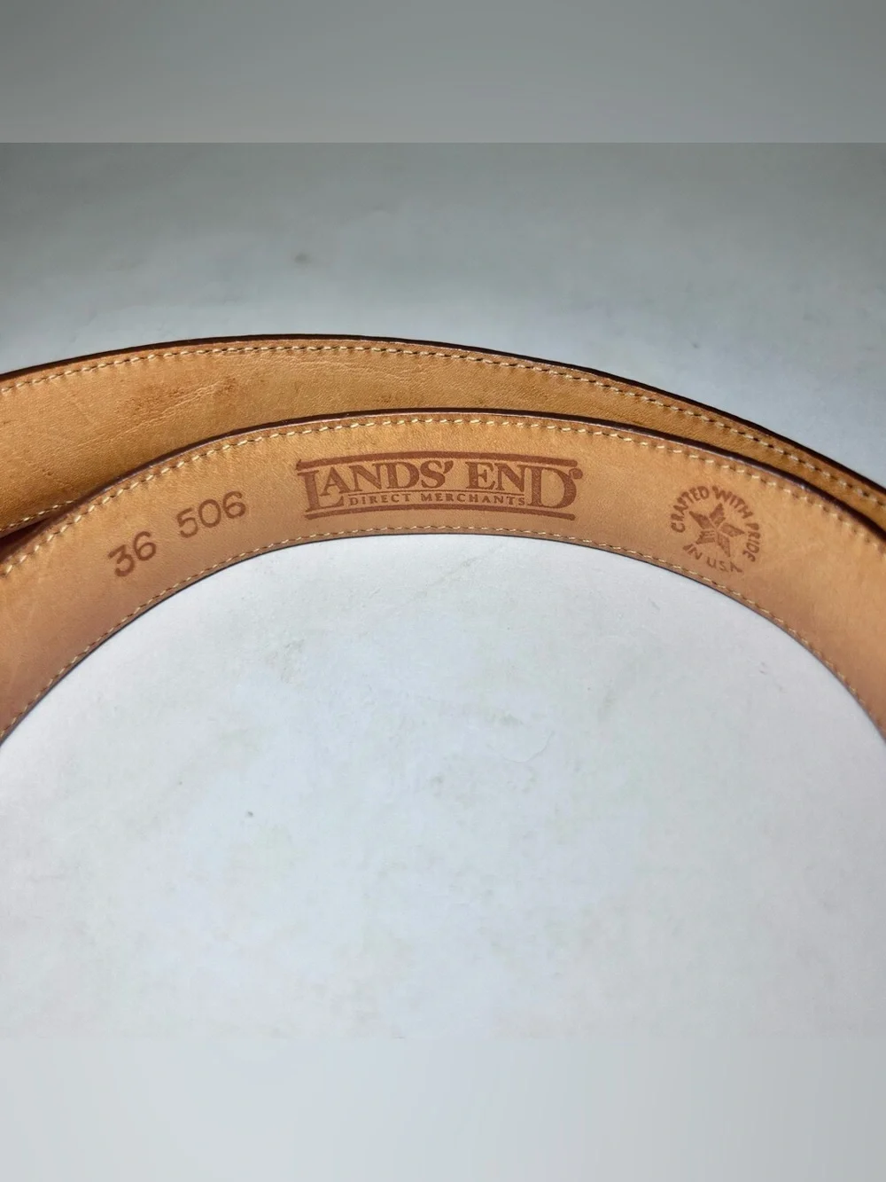 Vintage Land’s End Lizard Skin Brown Leather Belt Men’s 36